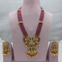 Lucentarts Jewellery Grand Heritage Pota Stone And Pearl Temple Long Necklace Set