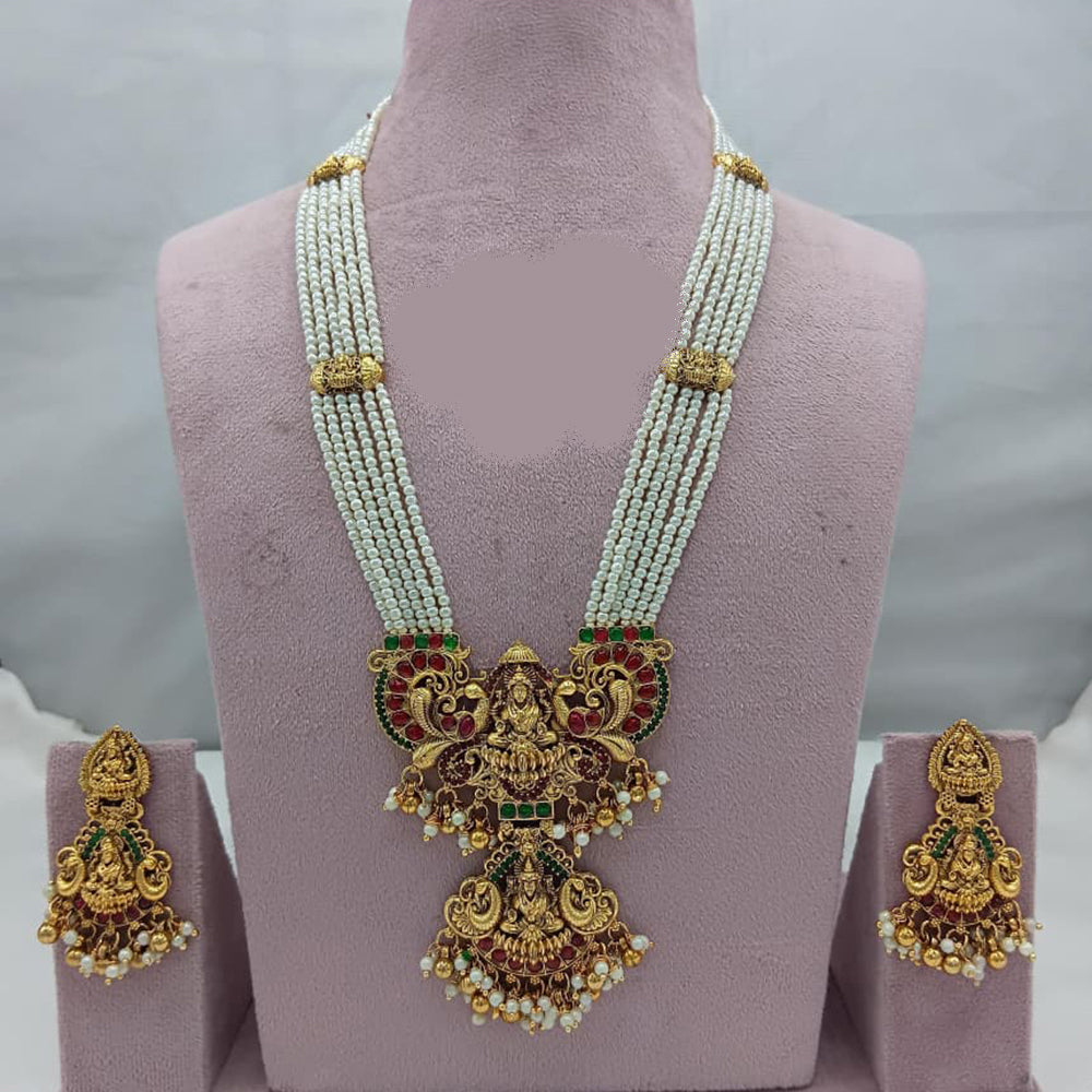 Lucentarts Jewellery Grand Heritage Pota Stone And Pearl Temple Long Necklace Set
