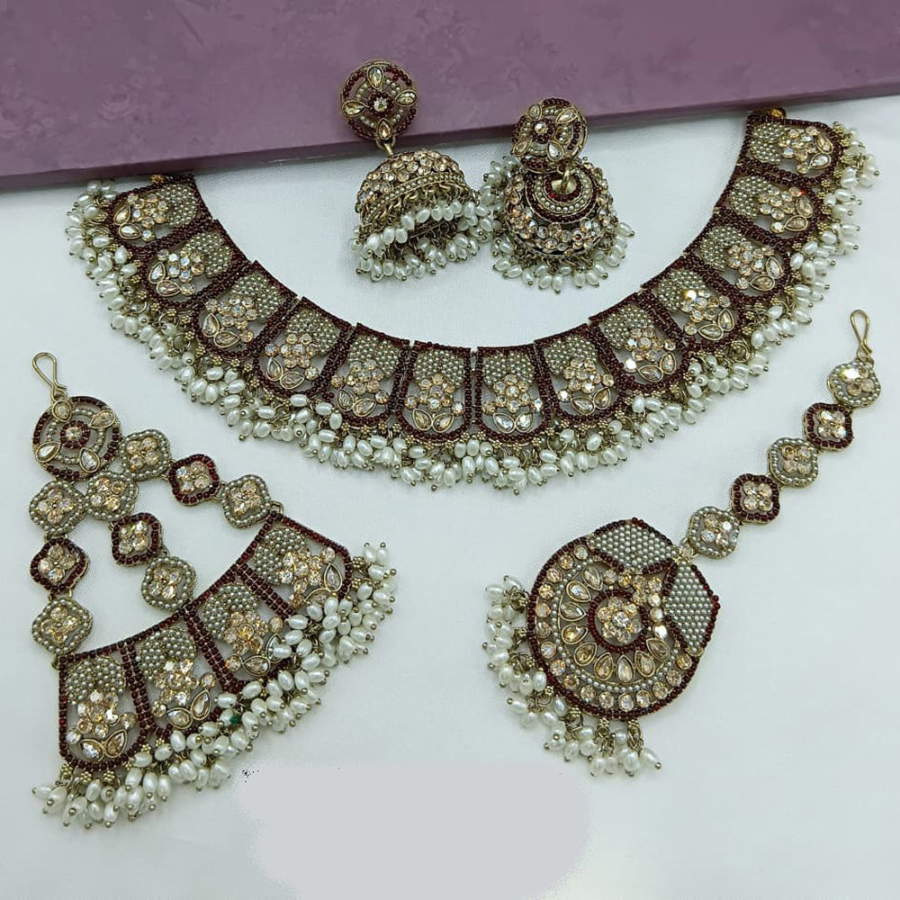 Lucentarts Jewellery Royal Pakistani Crystal Stone And Pearl Necklace Set
