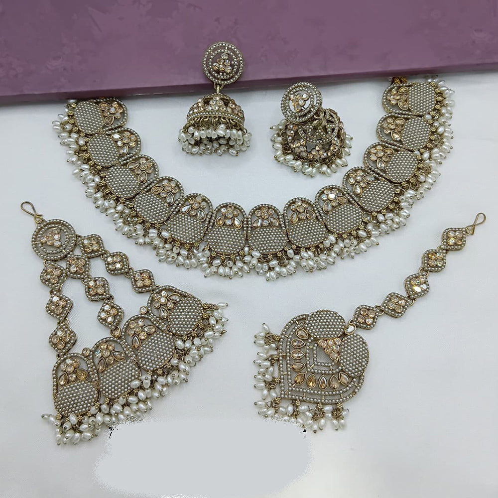 Lucentarts Jewellery Royal Pakistani Crystal Stone And Pearl Necklace Set
