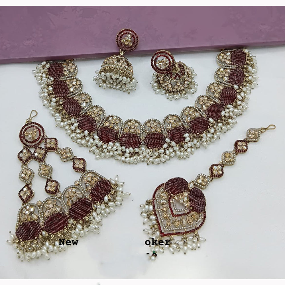 Lucentarts Jewellery Royal Pakistani Crystal Stone And Pearl Necklace Set