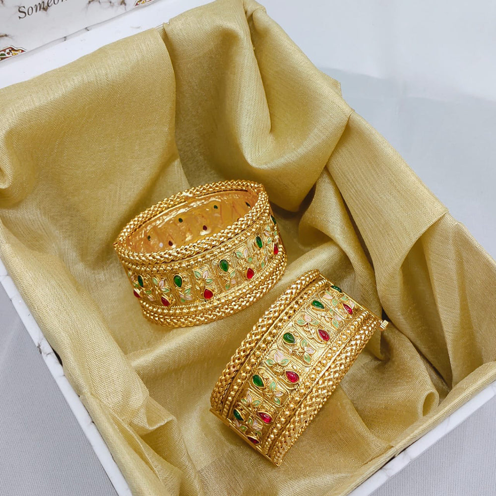 Lucentarts Jewellery Traditional Pota Stone And Meenakari Openable Bangles Set