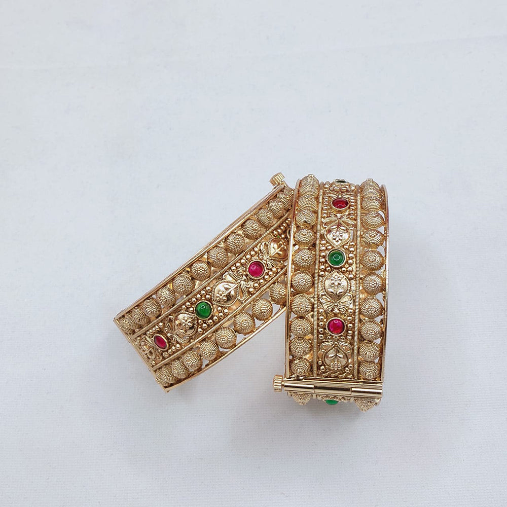 Lucentarts Jewellery Traditional Pota Stone Openable Bangles Set