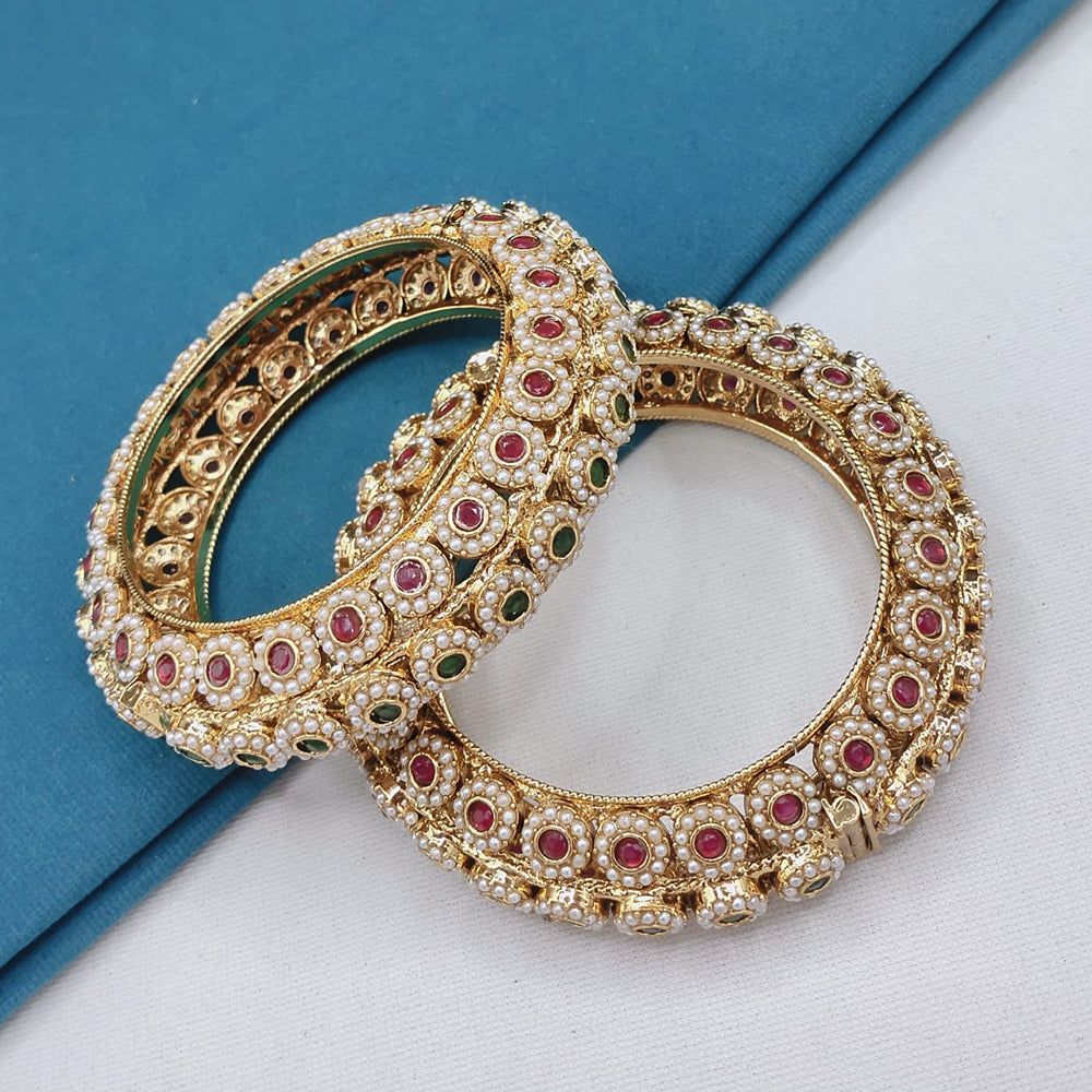 Lucentarts Jewellery Radiant Pota Stone And Pearls Openable Bangles Set