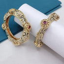 Lucentarts Jewellery Designer Crystal And Pearl Meenakari Openable Bangles Set