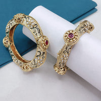 Lucentarts Jewellery Designer Crystal And Pearl Meenakari Openable Bangles Set