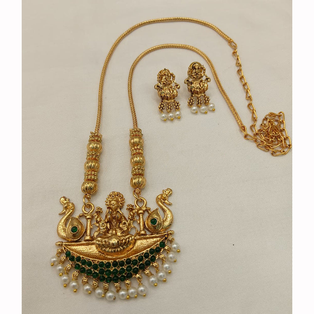 Lucentarts Jewellery Traditional Pota Stone And Pearl Temple Necklace Set