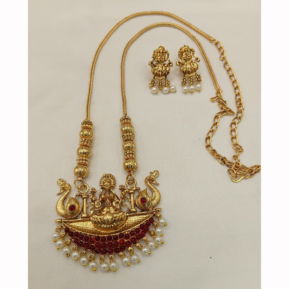 Lucentarts Jewellery Traditional Pota Stone And Pearl Temple Necklace Set