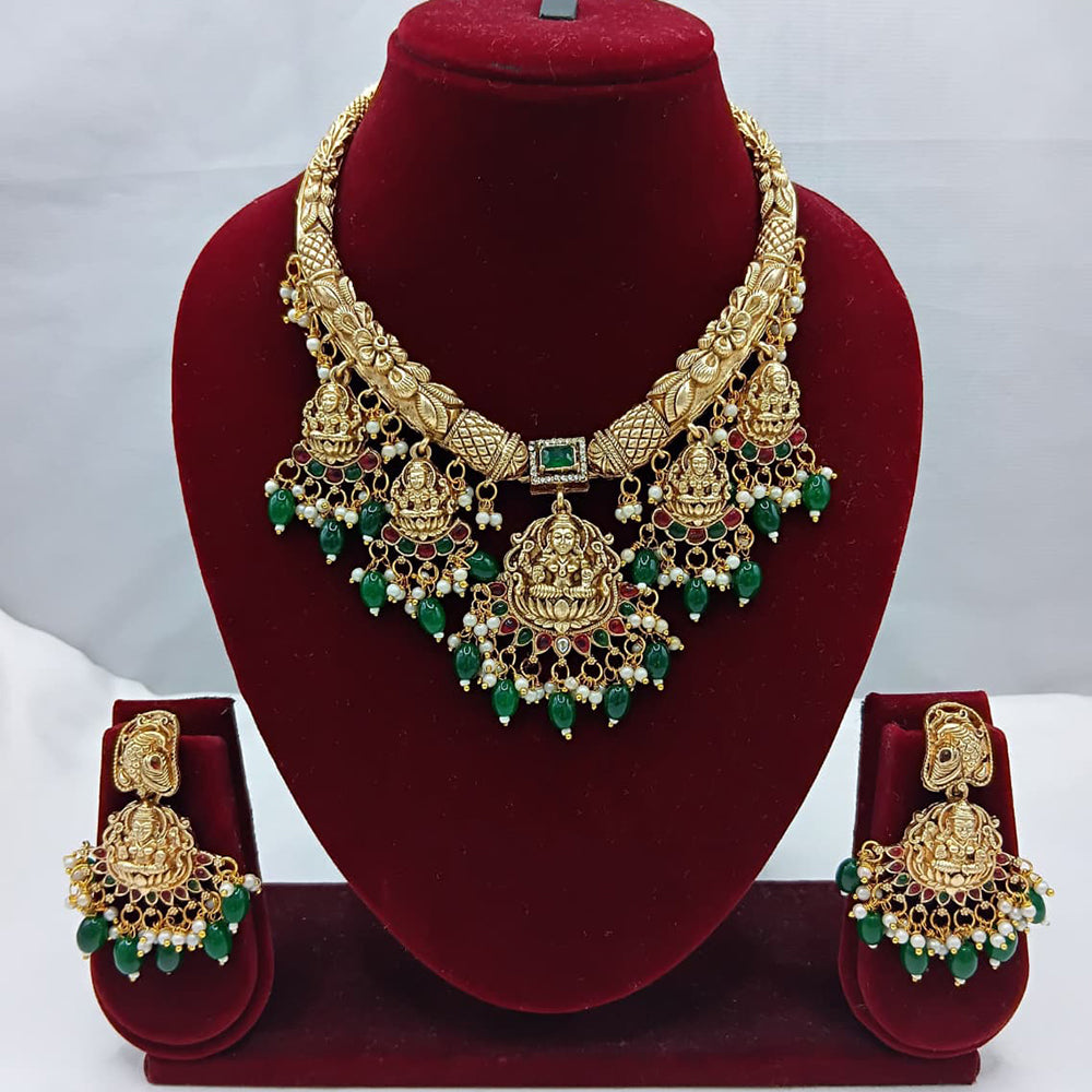 Lucentarts Jewellery Traditional Pota Stone And Pearl Temple Necklace Set