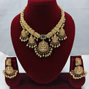 Lucentarts Jewellery Traditional Pota Stone And Pearl Temple Necklace Set
