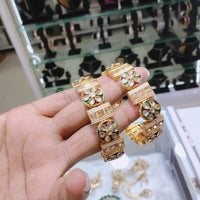 Lucentarts Jewellery Handcrafted Kundan And Meenakari Openable Bangles Set