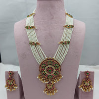 Lucentarts Jewellery Traditional Pota Stone And Pearl Long Necklace Set