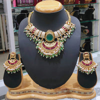 Lucentarts Jewellery Heritage Pota Stone And Pearl Meenakari Necklace Set