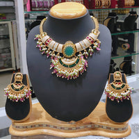 Lucentarts Jewellery Heritage Pota Stone And Pearl Meenakari Necklace Set