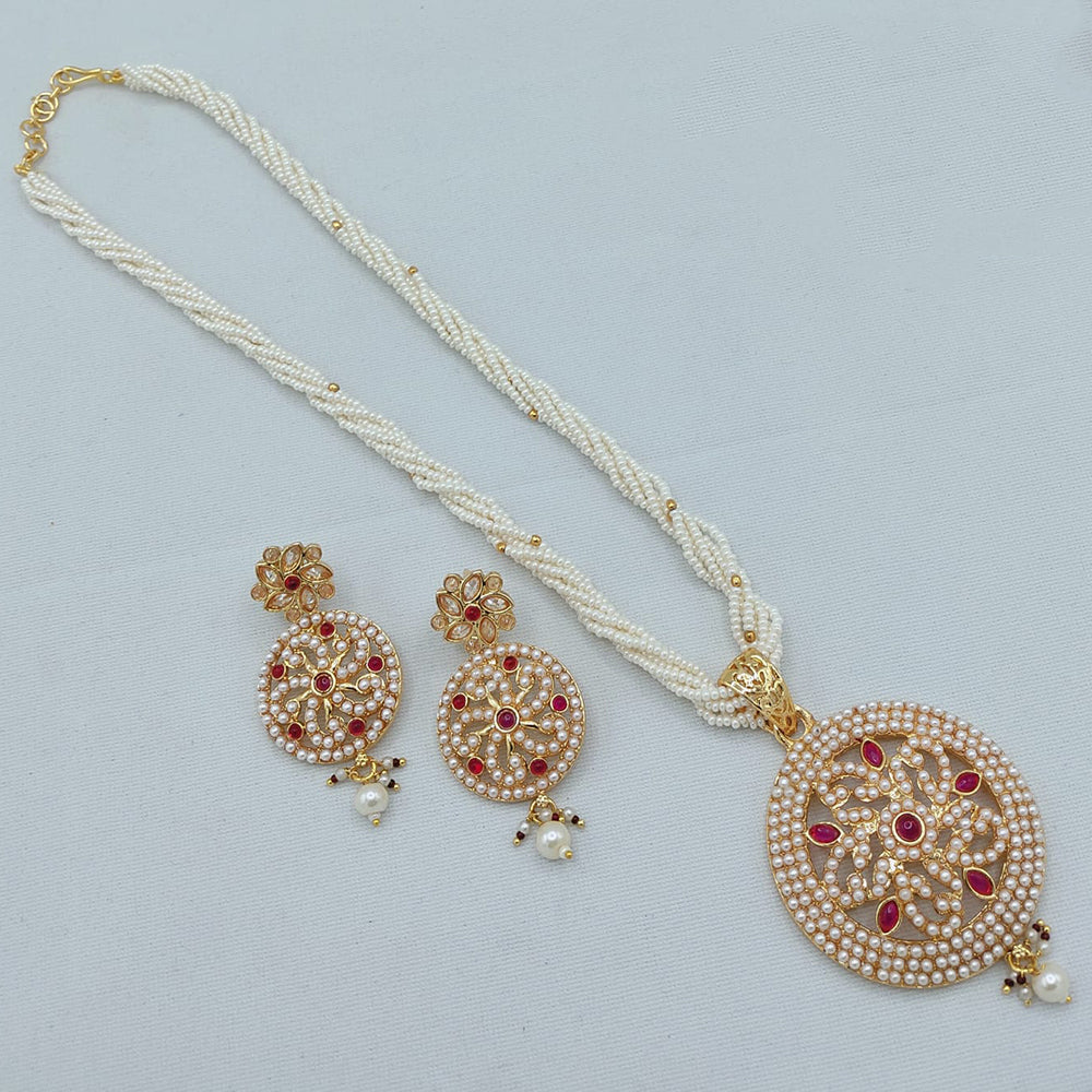 Lucentarts Jewellery Heritage Pota Stone And Pearl Long Necklace Set