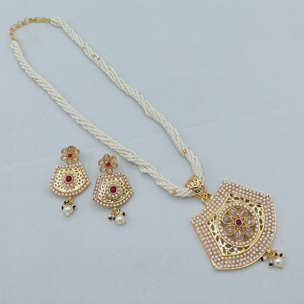 Lucentarts Jewellery Heritage Pota Stone And Pearl Long Necklace Set