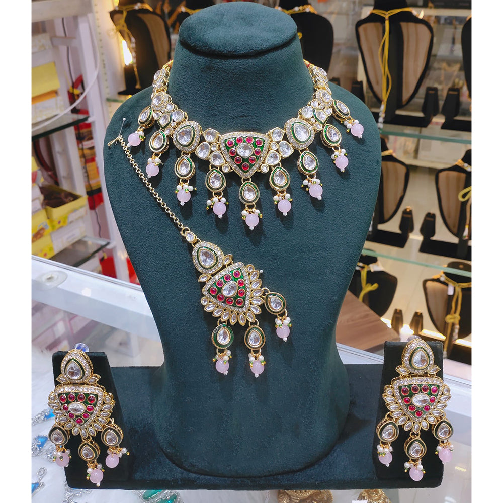 Lucentarts Jewellery Kundan Stone Pearl And Beads Choker Necklace Set
