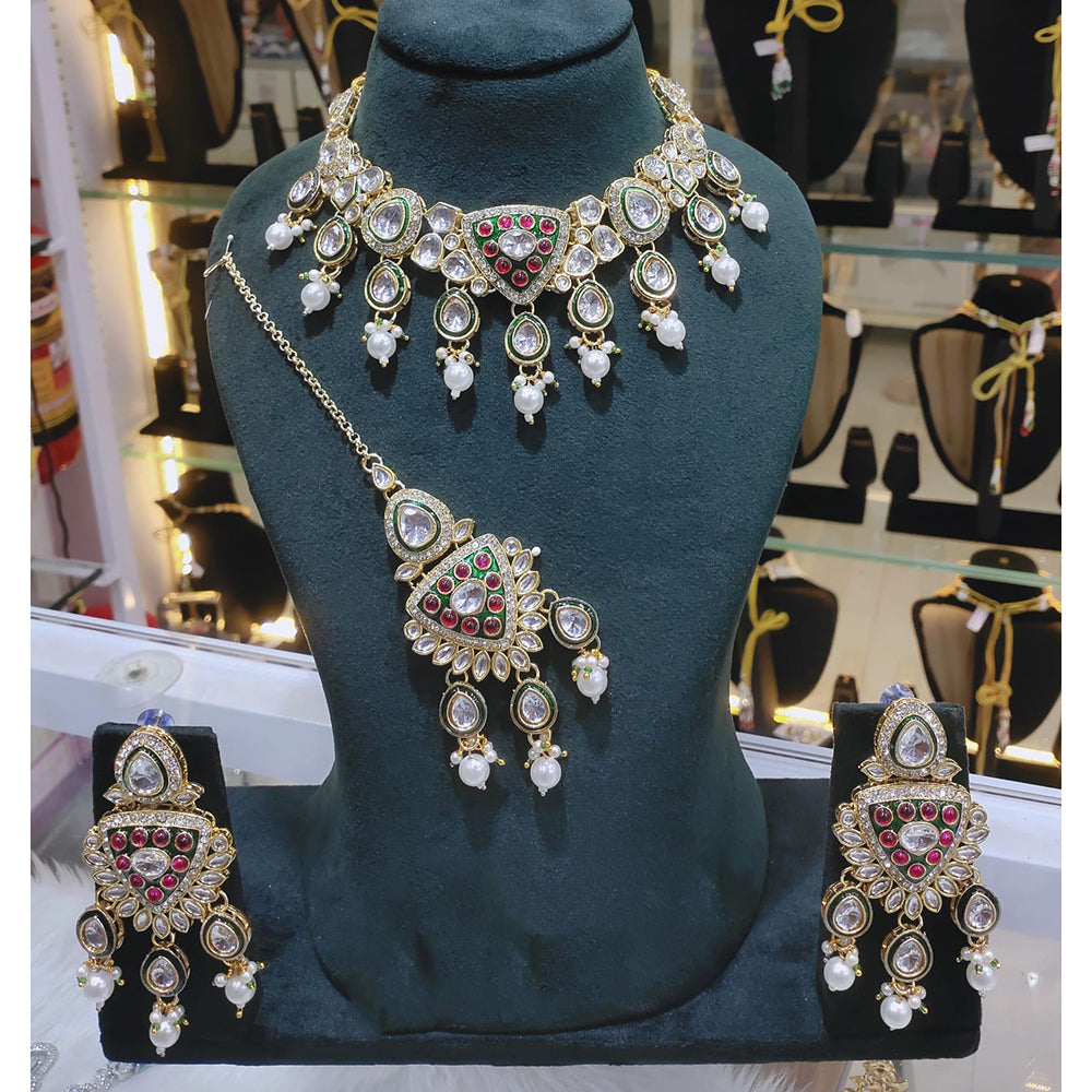 Lucentarts Jewellery Kundan Stone Pearl And Beads Choker Necklace Set