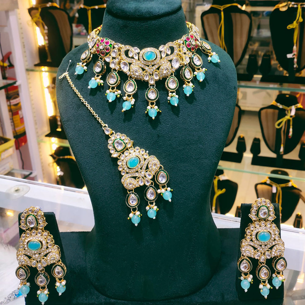 Lucentarts Jewellery Kundan Stone Pearl And Beads Choker Necklace Set