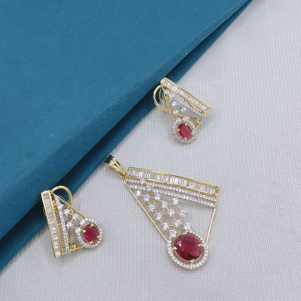 Lucentarts Jewellery Royal American Diamond Pendant Set