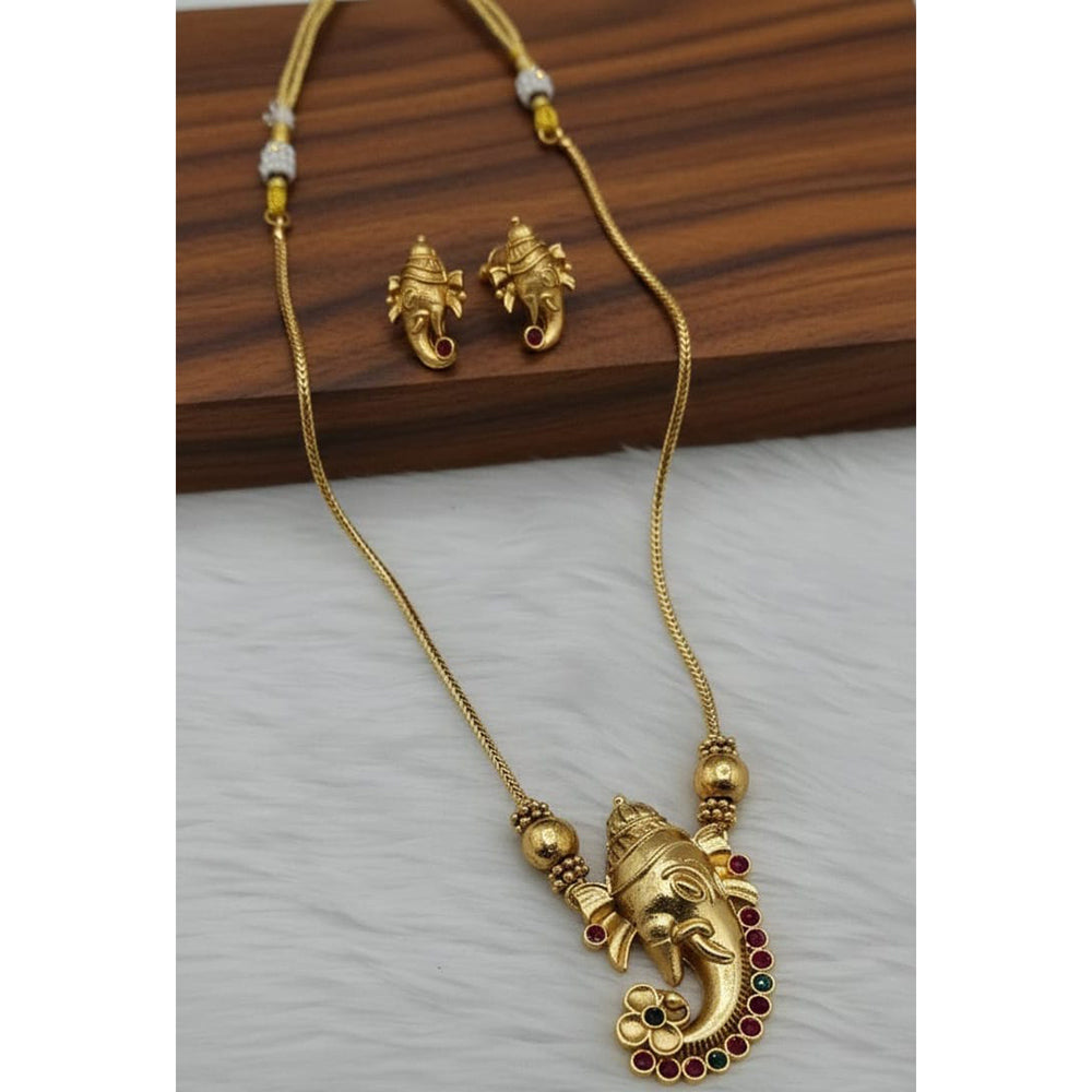 Lucentarts Jewellery Divine Ganesha Pota Stone Traditional Necklace Set