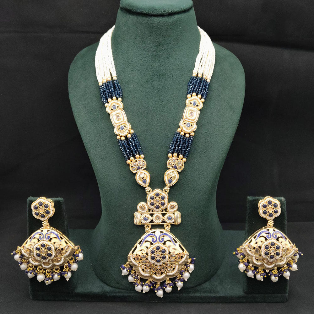 Lucentarts Jewellery Royal Crystal Stone And Pearl Meenakari Long Necklace Set