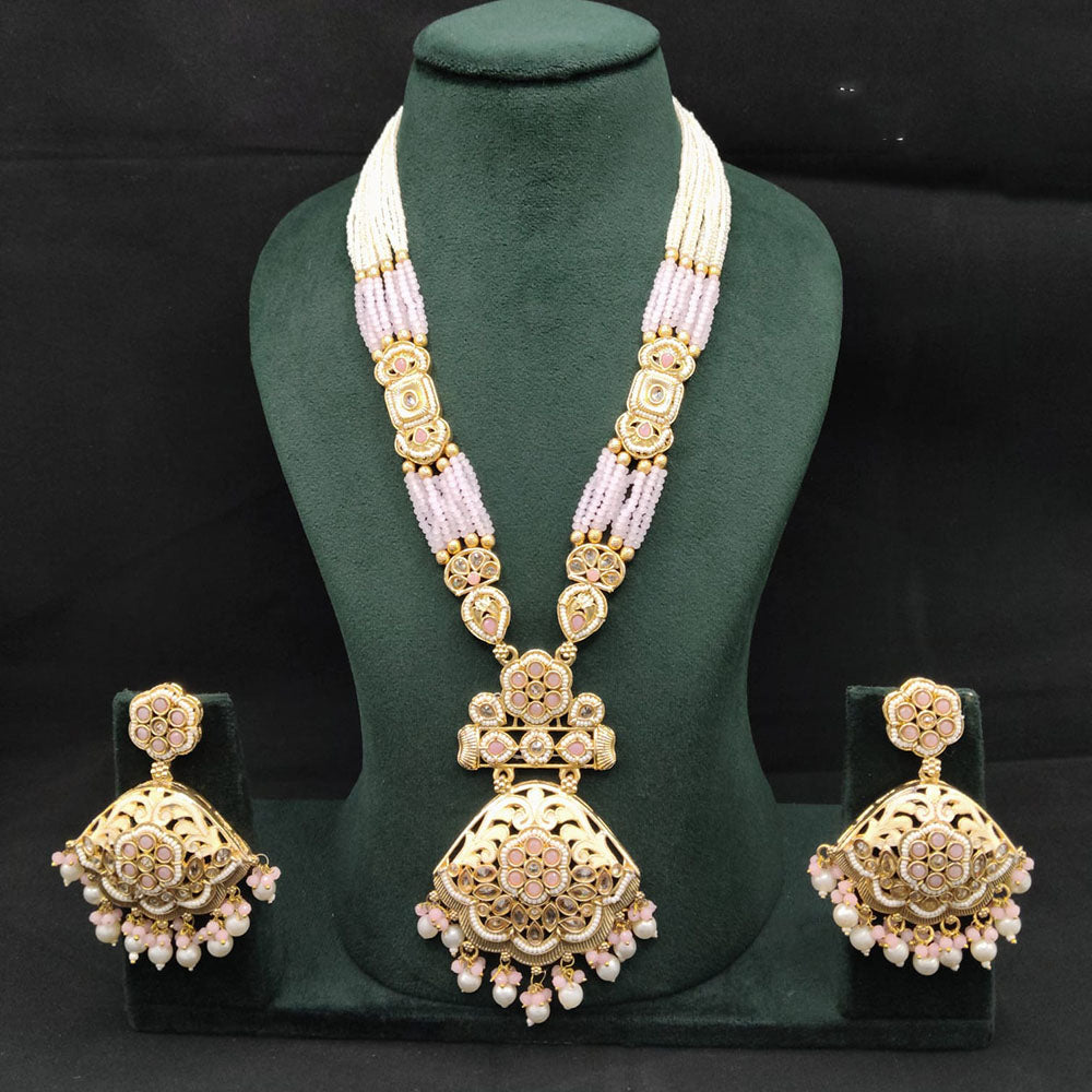 Lucentarts Jewellery Royal Crystal Stone And Pearl Meenakari Long Necklace Set