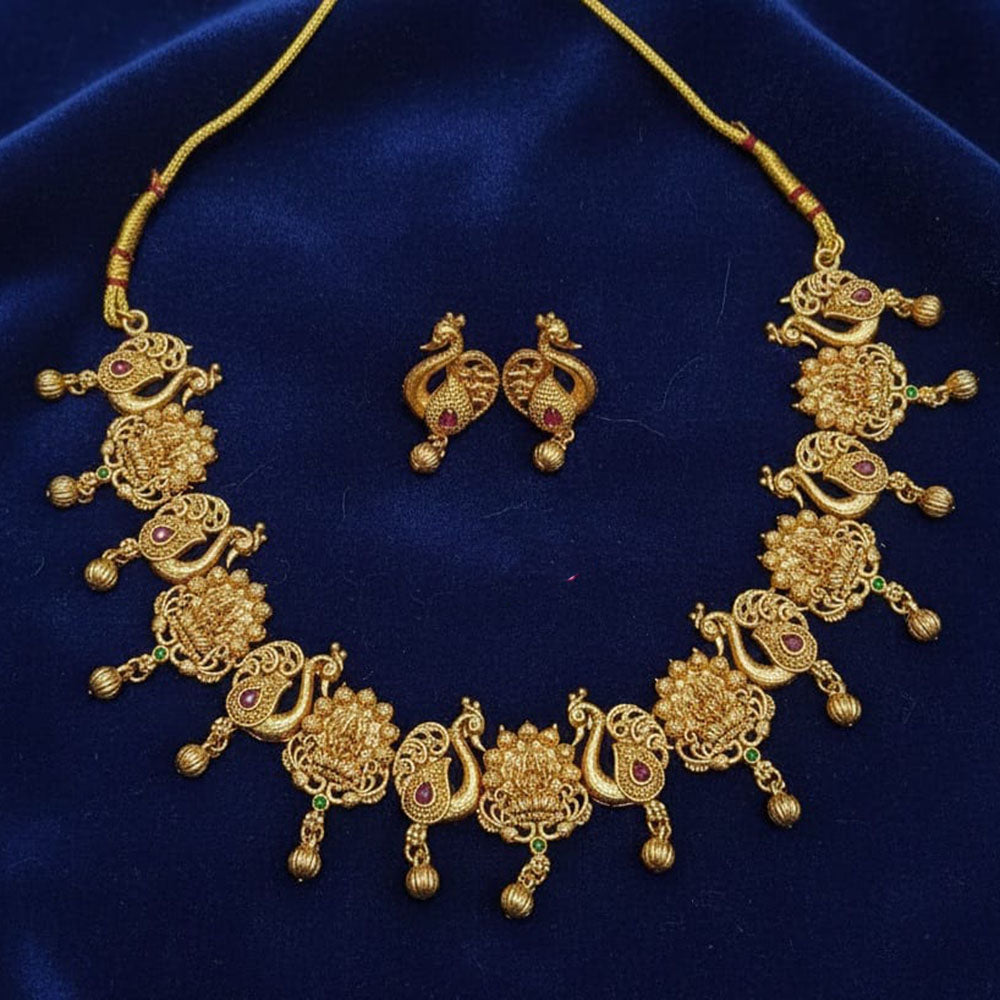 Lucentarts Jewellery Pota Stone and Beads Temple Necklace Set With Goddess Motifs