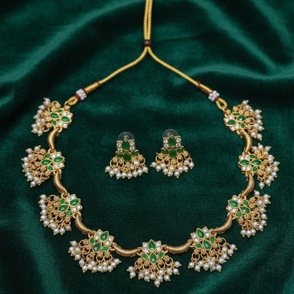 Lucentarts Jewellery Heritage Pota Stone And Pearl Necklace Set