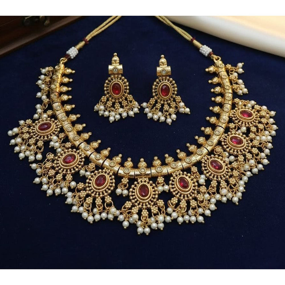 Lucentarts Jewellery Regal Pota Stone And Pearl Choker Necklace Set