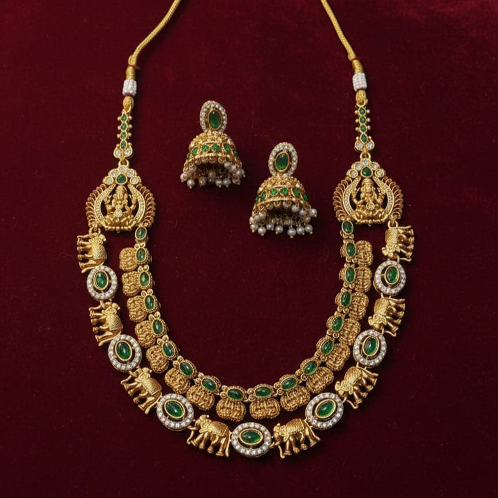 Lucentarts Jewellery Traditional Pota Stone And Austrian Stone Temple Necklace Set With Goddess And Elephant Motifs
