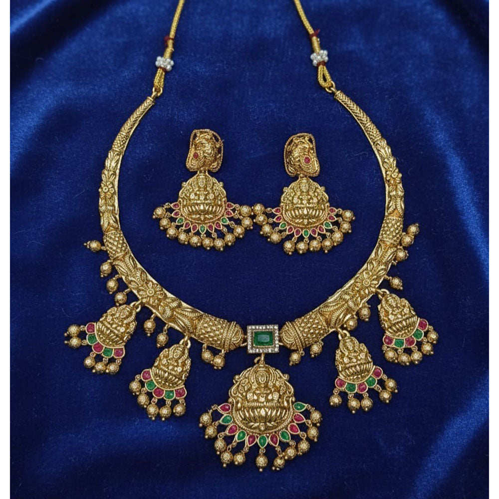 Lucentarts Jewellery Traditional Pota Stone And Beads Temple Necklace Set With Goddess Motifs