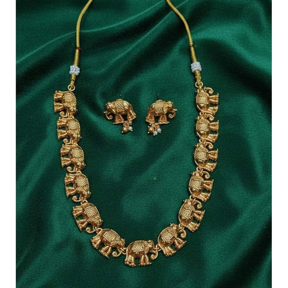 Lucentarts Jewellery Traditional Temple Necklace Set With Elephant Motifs