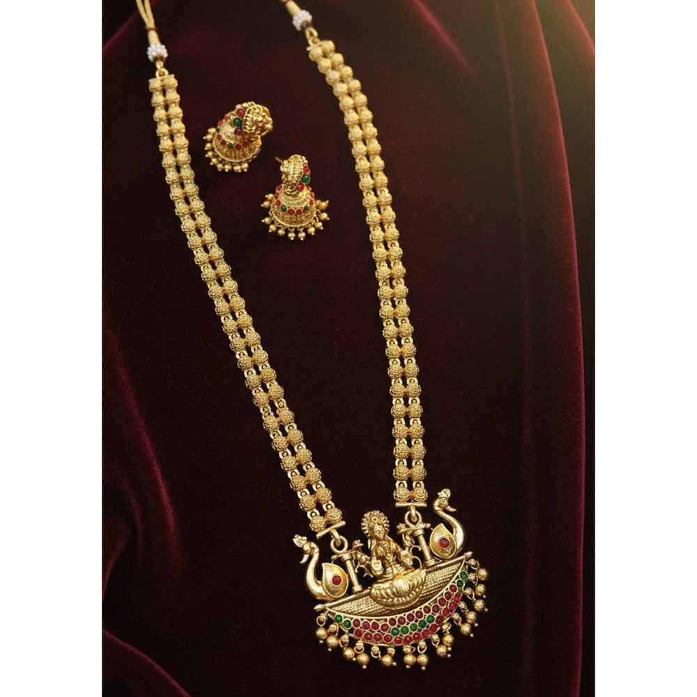 Lucentarts Jewellery Traditional Temple Long Necklace Set With Goddess And Bird Motifs
