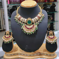 Lucentarts Jewellery Elegante Meenakari Pota Stone And Pearl Choker Necklace Set With Flower And Elephant Motifs
