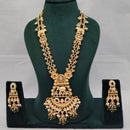 Lucentarts Jewellery Aavahan Pota Stone And Pearl Long Necklace Set With Elephant And Flower Motifs