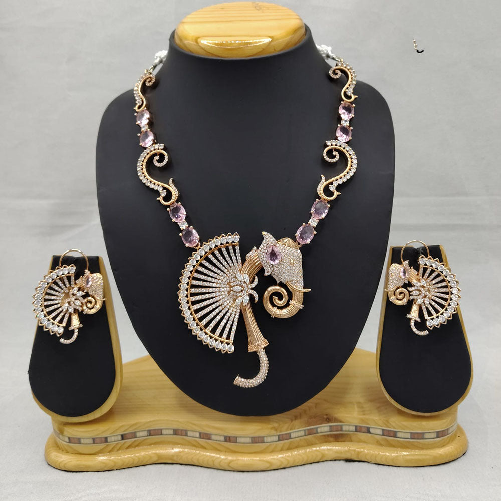 Lucentarts Jewellery Ecstatica American Diamond And Austrian Stone Necklace Set With Elephant Motifs