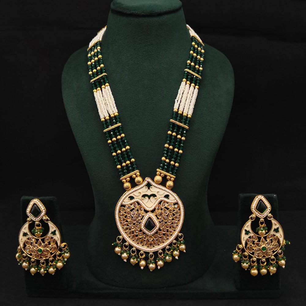 Lucentarts Jewellery Heritage Meenakari And Pota Stone And Pearl Long Necklace Set