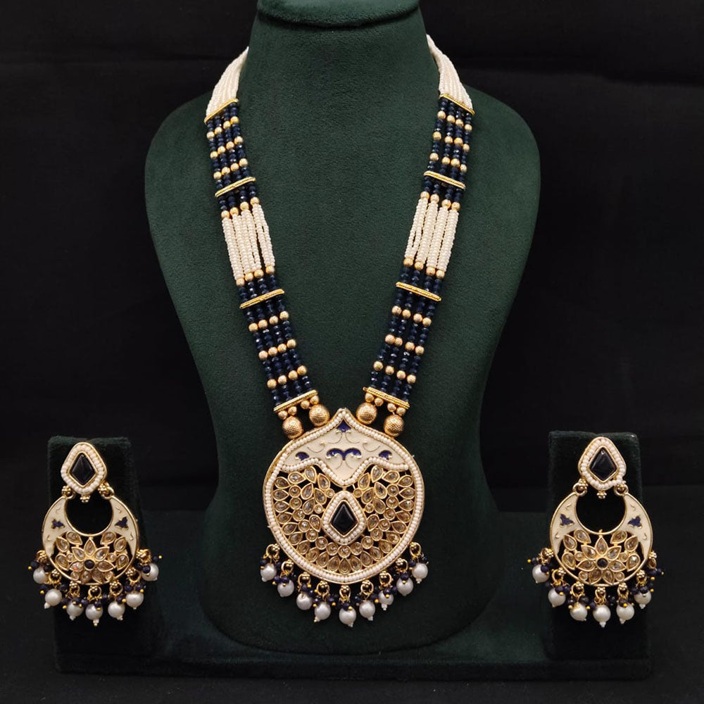 Lucentarts Jewellery Heritage Meenakari And Pota Stone And Pearl Long Necklace Set