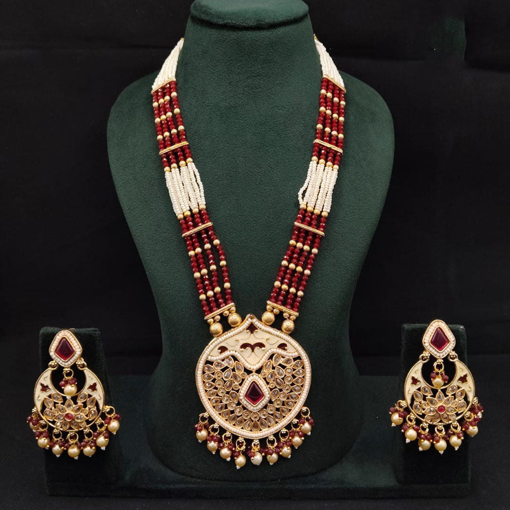 Lucentarts Jewellery Heritage Meenakari And Pota Stone And Pearl Long Necklace Set