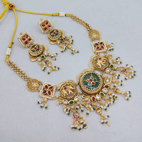 Lucentarts Jewellery Regal Elephant Motif Pota Stone And  Pearl Necklace Set