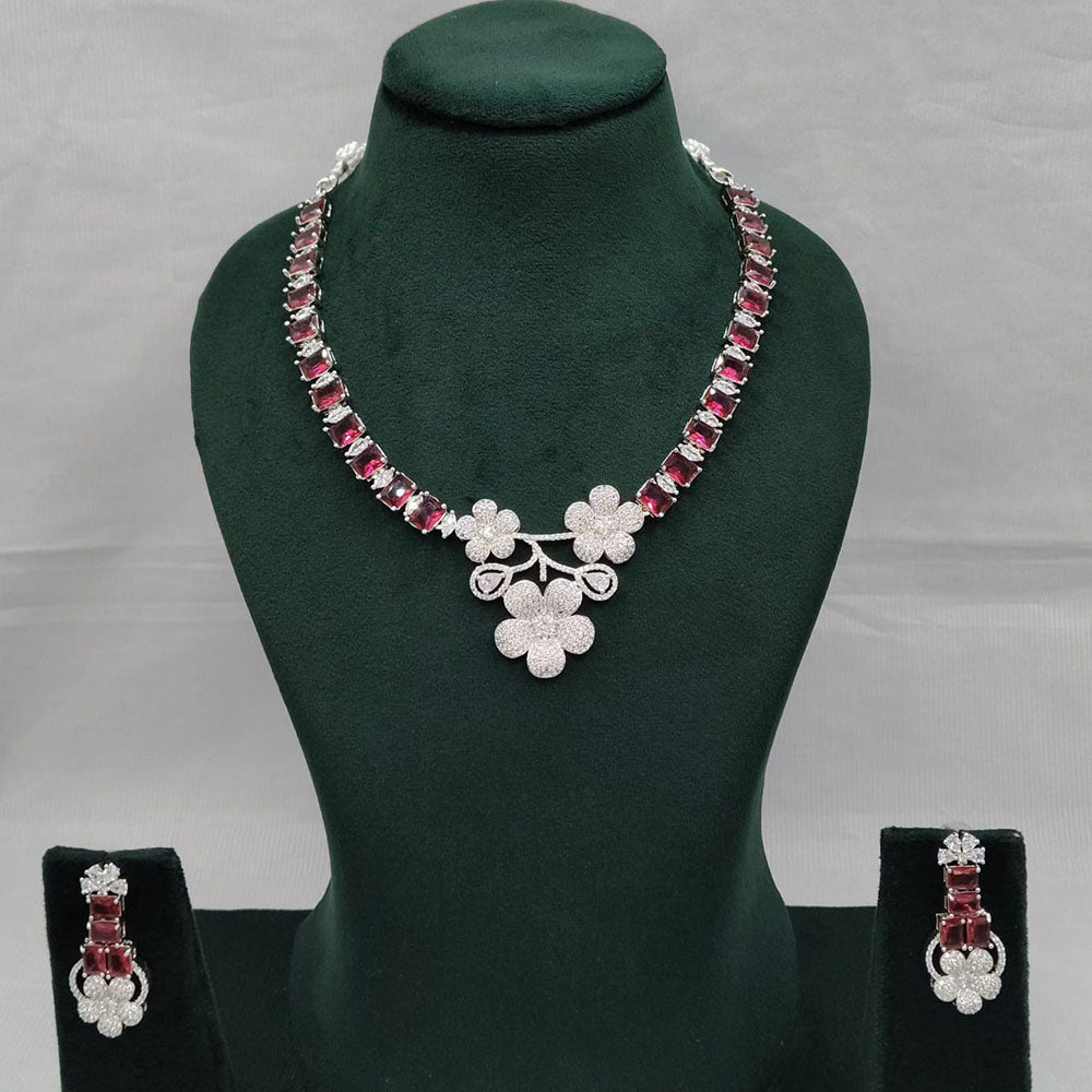 Lucentarts Jewellery Grand Luxury Floral American Diamond Sparkle Necklace Set