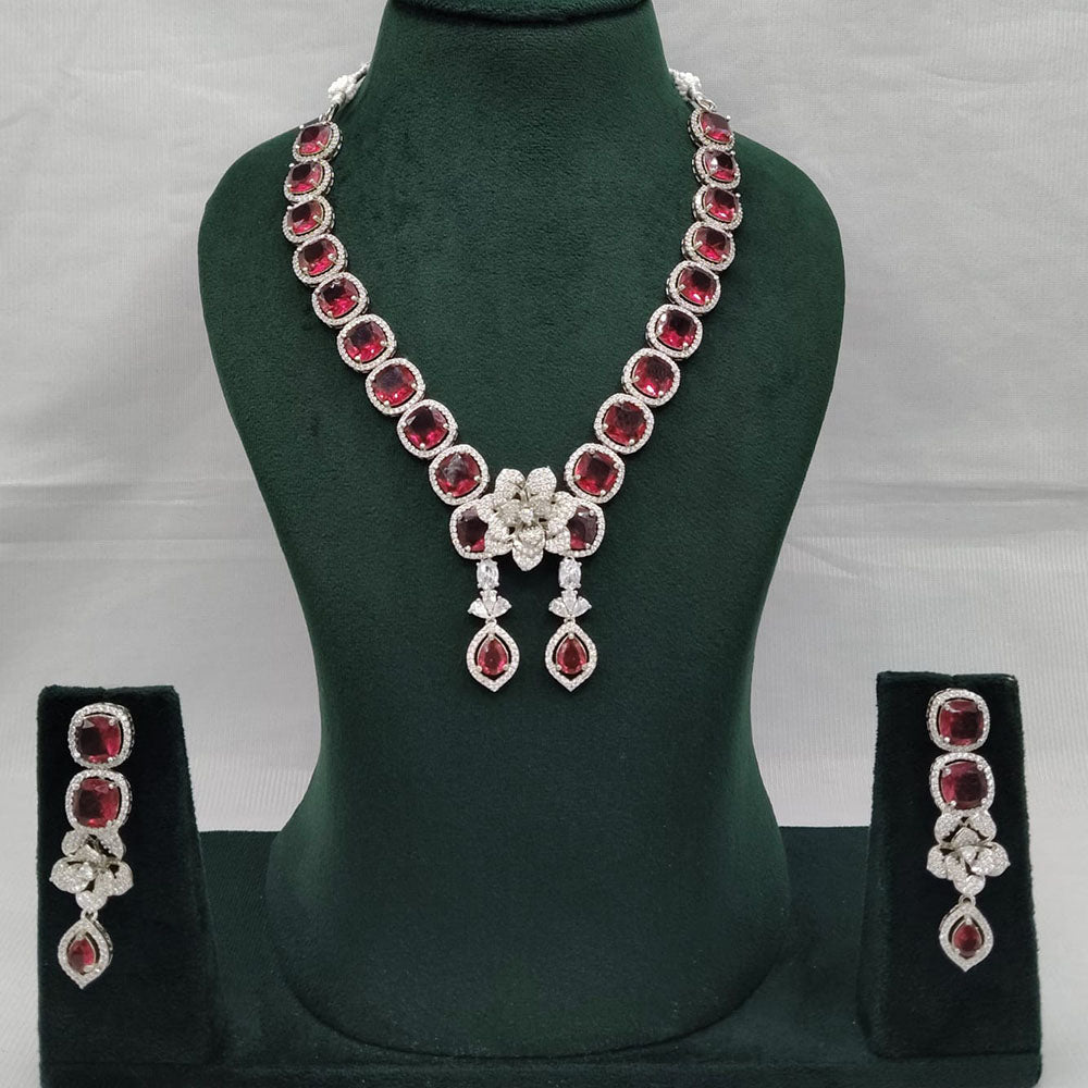 Lucentarts Jewellery Grand Luxury Floral American Diamond Sparkle Necklace Set