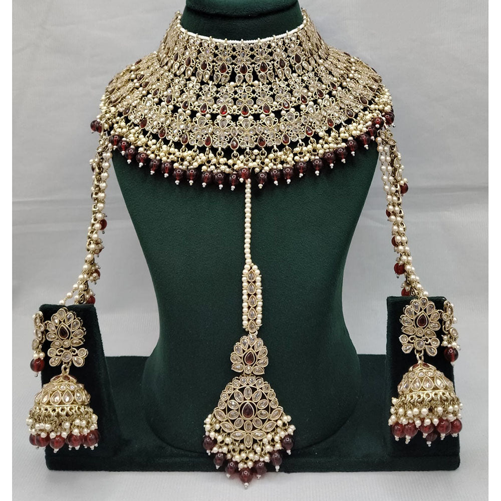 Lucentarts Jewellery Designer Heavy Choker Necklace Set with Crystal Stones, Pearls and Beads