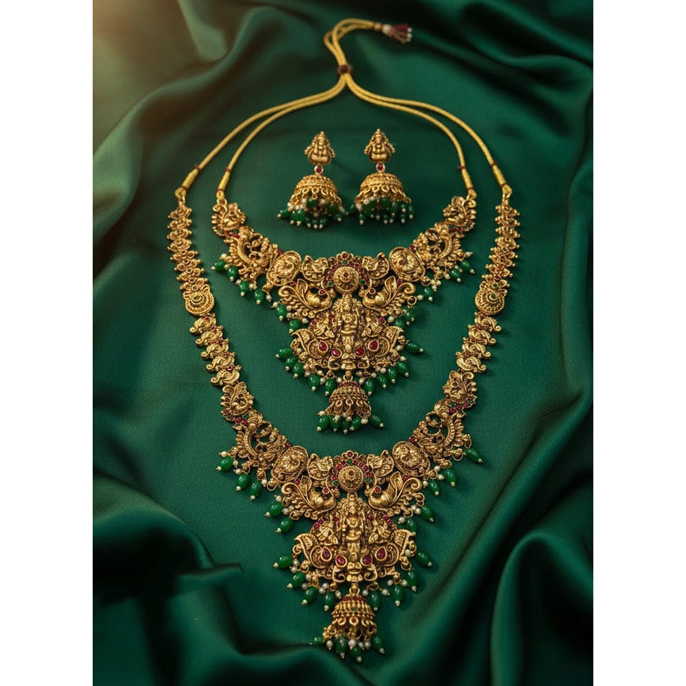 Lucentarts Jewellery Pota Temple Gold Plated Double Necklace Set