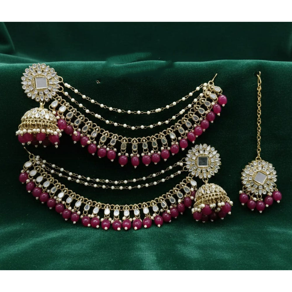 Lucentarts Jewellery Elegant Mirror Pearl And Beads Jhumki Earrings With Maangtikka