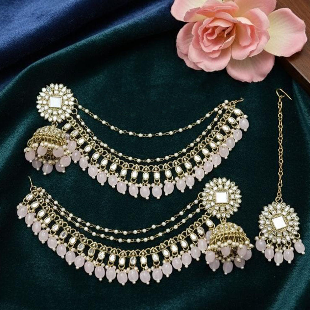 Lucentarts Jewellery Elegant Mirror Pearl And Beads Jhumki Earrings With Maangtikka