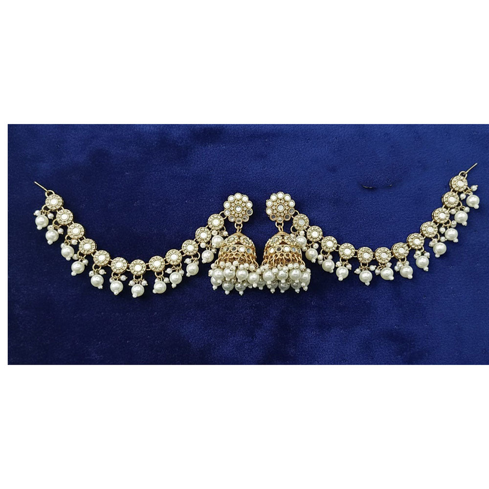 Lucentarts Jewellery Elegant Austrian Pearl And Beads Jhumki Earrings With Maangtikka