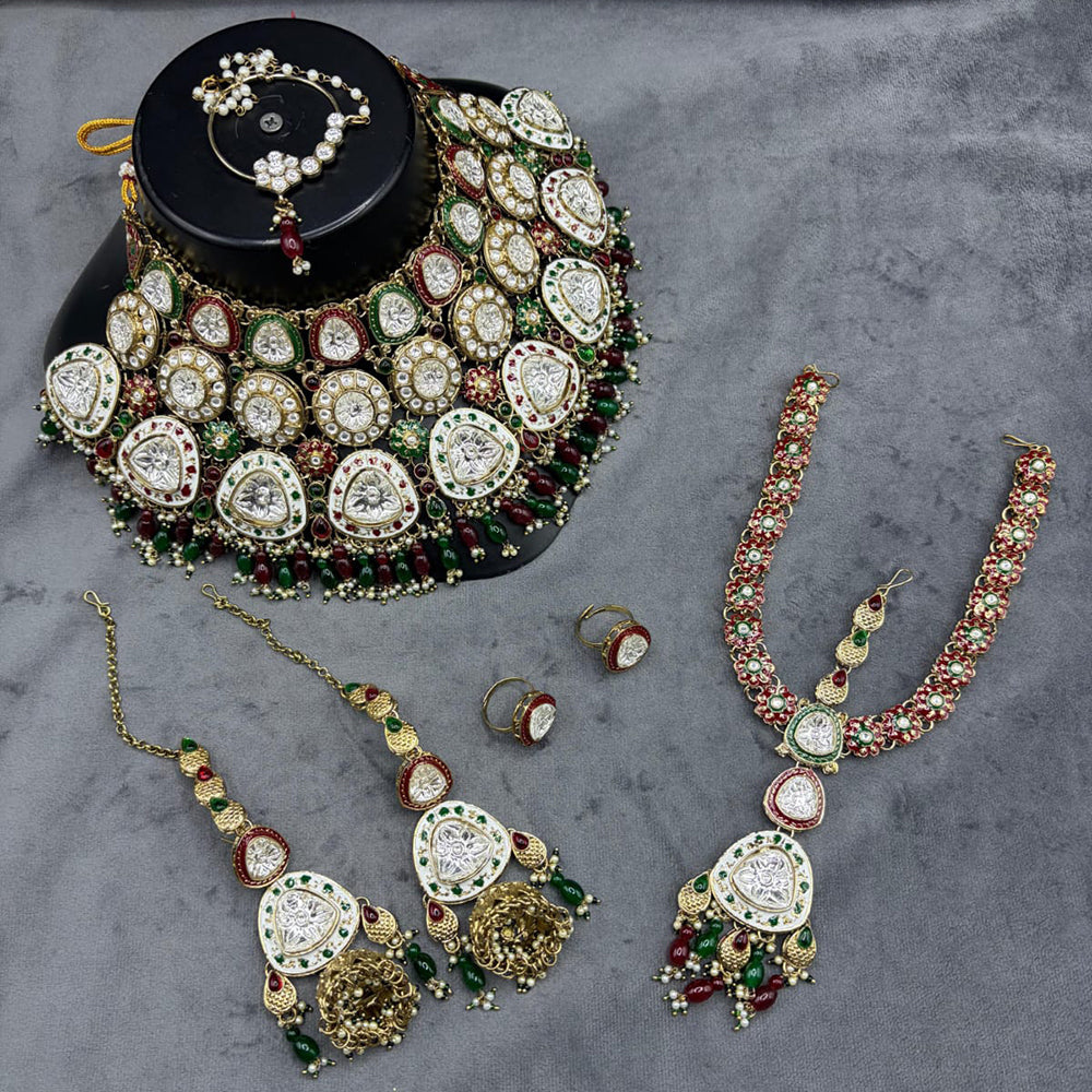 Lucentarts Jewellery Kundan And Beads Meenakari Semi Bridal Necklace Set