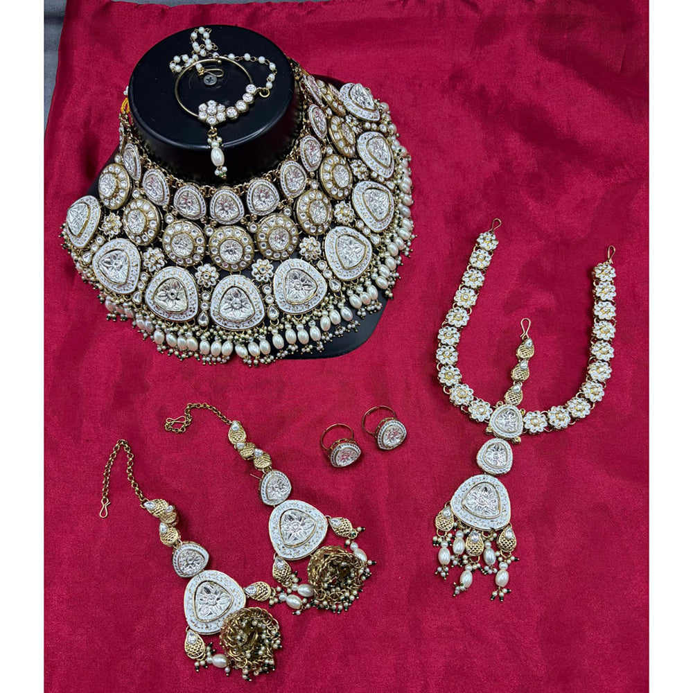 Lucentarts Jewellery Kundan And Beads Meenakari Semi Bridal Necklace Set